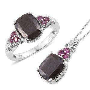 Natural Silver Sapphire Ring and Necklace